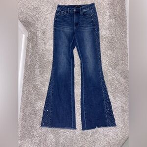 Judy Blue Dark Blue Flare Jeans with Stud Accents